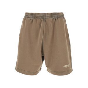 Represent Men Brown Cotton Shorts With Elastic Waist And Logo Lettering For Men